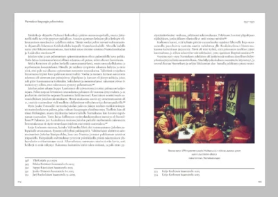 A page spread from the books indesign file displaying text and an image of a group of firefighters having coffee on a break.